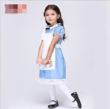 Gratuit pp Halloween Copii Fete de Lux Alice În țara Minunilor Albastru Rochie de Petrecere Vis Alice Copii Lolita Cosplay Costum