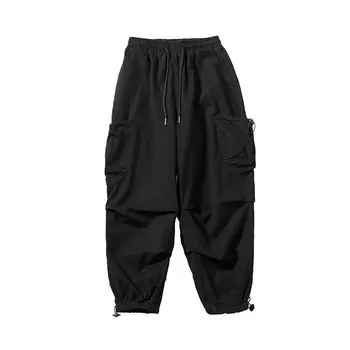 Bumbac Cordon Pantaloni Casual Moda pentru Bărbați de Culoare Solidă Multi-buzunar Salopete Bărbați Streetwear Vrac Hip-hop Pantaloni Drepte