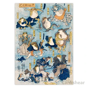 Vintage Broasca Panza De Arta Poster Eroi Celebri Scena Kabuki Jucat De Broaște Antic Japonez Masiv Arta De Perete Panza Pictura