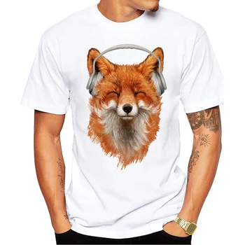 Maneci Scurte O-Gât Topuri Amuzant Teuri Fierbinte Vânzări De Animale Pentru Bărbați T-Shirt De Vară Zâmbind Muzicale Fox Imprimat Tricouri