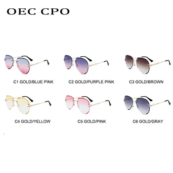 OEC CPO Metal fără ramă de ochelari de Soare pentru Femei de Moda Ultralight ochelari de Soare Barbati Fara rama Albastru Roz Ochelari de soare UV400 Nuante de sex Feminin