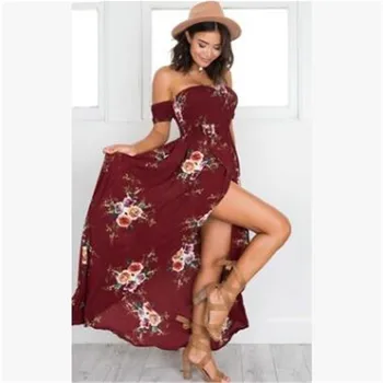 Stil Boho rochie lunga pentru Femei de Pe Umăr Plaja rochii de Vara 2019 Nou Print Floral Elegant Șifon Alb rochie Maxi Vestidos