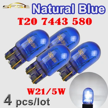 Hippcron T20 7443 580 W21/5W Naturale Albastru de Sticlă Super-Lumina Alba 12V 21/5W W3x16q Auto-Bec Auto Lampă (4 BUC)
