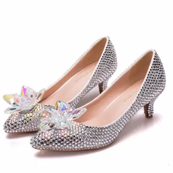 Cristal Regina Nunta Pantofi Mireasa Femeile pompe de Vară Crystal Lady Dimensiuni Mari Tocuri inalte Pantofi Printesa de Argint Colorate Discolora