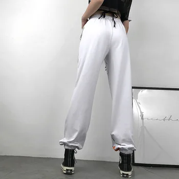 YYXZ de Primăvară de Moda Hip Hop de Imprimare Foc Litere SML Alb Talie Elastic cu Cordon Femei Pantaloni Casual Doamna Pantaloni Streetwear