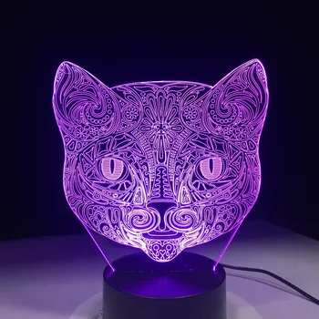 Fata pisica Vizuale 3D Lampa Iluzie Optică Led Lumina de Noapte Uimitoare 7 Culori Arta Cap de Pisică Sensibil la Atingere Comutator Lampa Picătură de Transport maritim