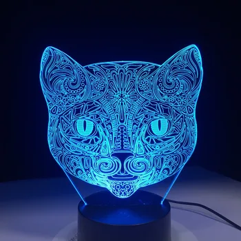 Fata pisica Vizuale 3D Lampa Iluzie Optică Led Lumina de Noapte Uimitoare 7 Culori Arta Cap de Pisică Sensibil la Atingere Comutator Lampa Picătură de Transport maritim