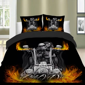 3D Craniu de Incendiu Halle Moto rece carpetă acopere set de lenjerie de pat single twin plin regina king size polyster lenjerie de pat dropship