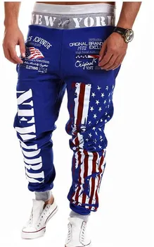 Bărbați Uza de Trening New York Steagul American Star Print Pantaloni Fashiom Drapelul Național Imprimat Dantela Pantaloni Hip Hop Pantaloni Harem