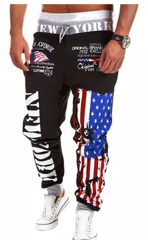Bărbați Uza de Trening New York Steagul American Star Print Pantaloni Fashiom Drapelul Național Imprimat Dantela Pantaloni Hip Hop Pantaloni Harem