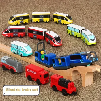 Copii Tren Electric Jucarii Set de Tren Magnetic turnat sub presiune Slot Jucărie pentru a se Potrivi Standard de Lemn de Cale ferată de Lemn Set de cale Ferată Bri-o