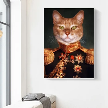 Uniforma militară Pisica In Panza Picturi pe Perete Postere de Arta si Imprimeuri Clasice Animale Pisica General Imagini de Artă Cuadros