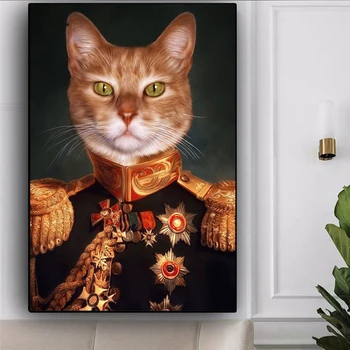 Uniforma militară Pisica In Panza Picturi pe Perete Postere de Arta si Imprimeuri Clasice Animale Pisica General Imagini de Artă Cuadros