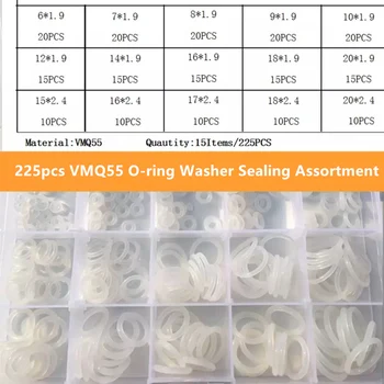 225pcs/set VMQ55 mașină de Spălat Garnitură Inel O de Etanșare Sortiment Kit Cauciuc Rosu/Alb O-Ring Impermeabilitatea Set Cu Plactic Cutie