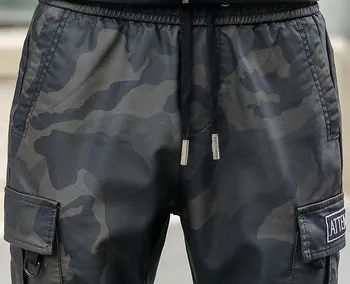 Camuflaj jogger pantaloni de piele barbati Multi buzunare Armata verde Negru Plus dimensiuni 33 34 36 Hiphop style