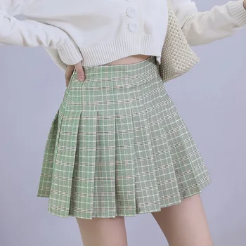 Imcute Vara Fuste Femei 2020 Nou coreean Talie Mare Carouri Fusta Mini Femei Școală de Fete Drăguț Sexy Fusta Plisata, cu Fermoar