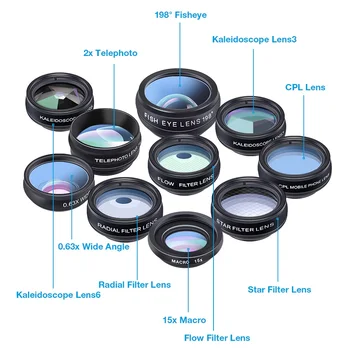 10in1 aparat de Fotografiat Telefon Kit Obiectiv Fisheye cu Unghi Larg Telescop Macro Mobil Lentile Pentru iPhone Samsung Redmi 7 Huawei Telefon Mobil