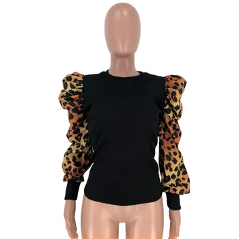Echoine Elegant Leopard Puff Maneca Bluza Femei Camasi Toamna Camasa Cu Maneca Lunga Topuri Mozaic Vintage De Primăvară 2020 Cămașă Nouă