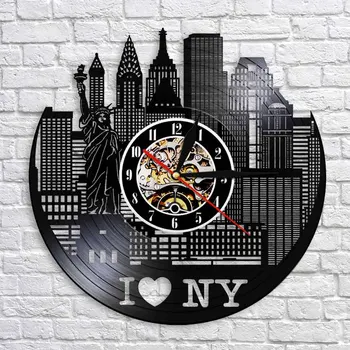 New York Urbanism Modern Tăcut Perete Ceas de Perete Decor new york Skyline disc de Vinil Ceas de Perete Ceasuri Unice de Călătorie Cadouri
