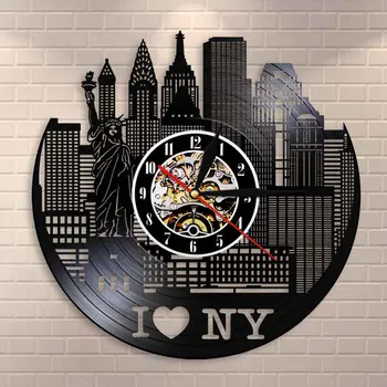 New York Urbanism Modern Tăcut Perete Ceas de Perete Decor new york Skyline disc de Vinil Ceas de Perete Ceasuri Unice de Călătorie Cadouri