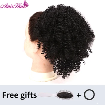 Amir Afro Pervers Cret Cordon Coada De Cal Puf Coc Negru Par Sintetic Bun Pentru Femei Clip-In Extensie De Păr