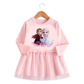 Frozen Anna Elsa Fete Toamna Iarna Rochie Roz Culoare Gri Fetita din Bumbac Plasă de Desene animate Imprimate Drăguț Rochie de Printesa