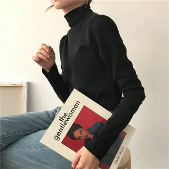 Guler Tricou Bottom Top pentru Femei Toamna anului 2020 Nou-Potrivire Slim Fit Alb Negru Interior Wear tricou cu Maneci Lungi