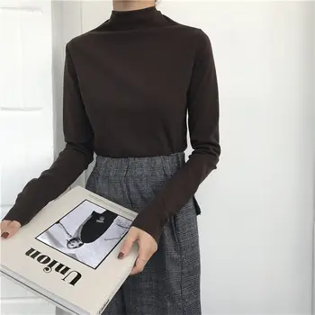 Guler Tricou Bottom Top pentru Femei Toamna anului 2020 Nou-Potrivire Slim Fit Alb Negru Interior Wear tricou cu Maneci Lungi