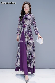 2021 tradiționale vietnam ao dai rochie chinez qipao pentru femei floare de imprimare cheongsam stil etnic costum floral aodai