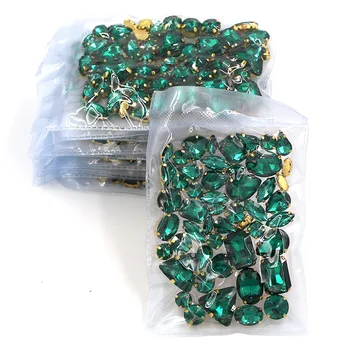 En-gros de 5 saci de forma mixta coase pe sticlă Verde Malachit aur baza de pietre de îmbrăcăminte diy/accesorii de Îmbrăcăminte