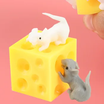 Kawaii Șoarecii La Brânză Jucărie Dificil Vârf De Cuțit De Jucărie Mouse-Ul Și Brânză Jucărie De Relief De Stres Jucarii De Cadouri De Craciun Pentru Copii