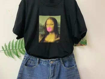 Kuakuayu HJN Mona Lisa Guma de mestecat Tricouri Streetwear 90 de Moda Teuri Hip Hop Stil Harajuku Casual Imprimat Tricouri