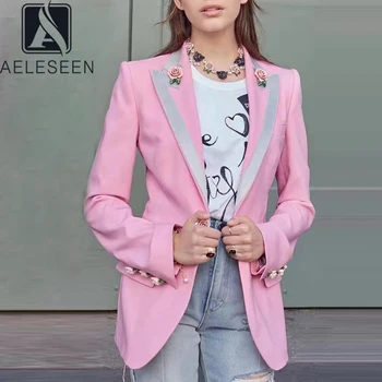 AELESEEN Pistă de Moda Roz Sacou Designer de Înaltă Calitate 3D Flori Butonul Office Doamnelor Petrecere de Lucru Sacouri
