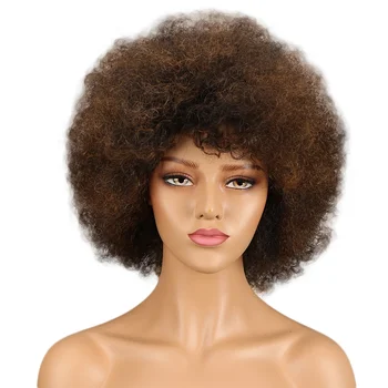 Trueme Afro Cret Peruci Par Uman Maro Roșu Blonda Brazilian Parul Scurt Peruci Pentru Femeile De Culoare, Afro Cret Scurt Full Peruci