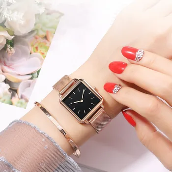 Reloj Mujer Femei de Lux Ceasuri a Crescut de Aur Simplu Magnetice Centura de Plasă Trupa Ceas pentru Femei Piața de Moda Ceas de mână Zegarek Damski