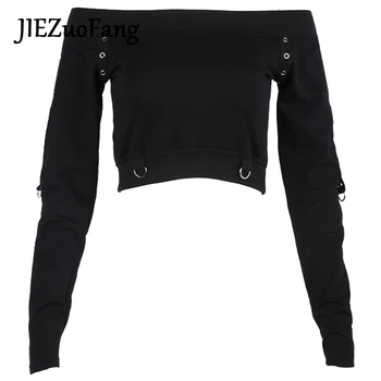 JIEZuoFang Trendy Chic de Moda Negru de Femei T-shirt-uri de Înaltă Calitate Slash Gât Populare de Vară Rece Slim Stripe T-Shirt Pentru Fete