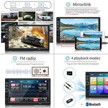 7 Inch 2 DIN In Bord Bluetooth Touch Screen Video Auto Radio Stereo Player cu Viziune de Noapte Camera cu Vedere în Spate Suport Mirror Link