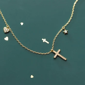 Modian 925 Sterling Silver Star Cross Inima Pandantiv Colier pentru Femei de Culoare de Aur Link-ul Lanț Colier Coreea Style Bijuterii Fine