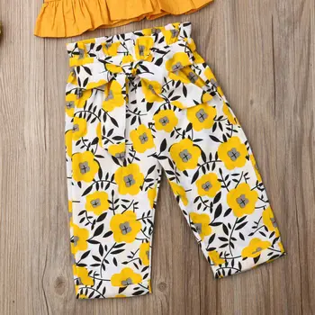 Copilul Fetita Haine Vesta Crop Top Floral Pantaloni Vacanță de Vară fără Mâneci Haine pentru Copii Set Tinuta 6M-4Y