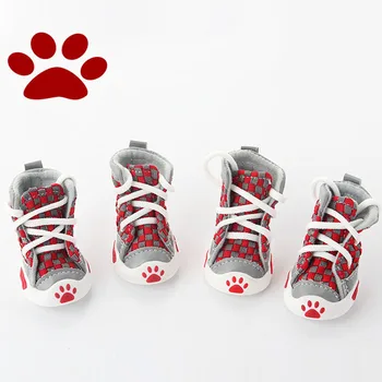 Moda Grila de Red Dog Pantofi Denim Pânză de Companie Adidas Primavara Toamna Sport Câine Papuceii Respirabil Împletitură de Pantofi Pentru Teddy 4buc/set