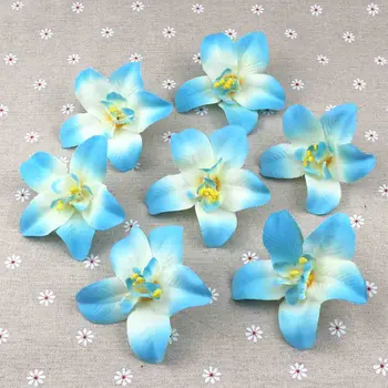 Lulang Albastru 15buc 8cm Artificiale DIY Mătase Orhidee Cap Vrac Cattleya Capete de Flori pentru Petrecerea de Nunta Mireasa Clip de Păr Decor