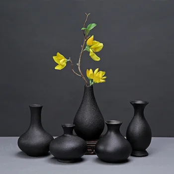Simplu Retro Negru Din Ceramică Vaze De Flori Uscate Proaspete Hidroponice Flori Jardiniere De Viață Roome Decor Acasă Mică Ceainărie Ornamente