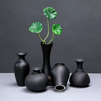 Simplu Retro Negru Din Ceramică Vaze De Flori Uscate Proaspete Hidroponice Flori Jardiniere De Viață Roome Decor Acasă Mică Ceainărie Ornamente
