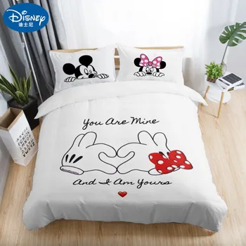 3Pcs Disney Alb-Negru Set de lenjerie de Pat MinnieMickey mouse-ul fata de Perna Carpetă Acopere Cuplu de nunta Quilt Set Adult lenjerie de Pat cameră Dublă