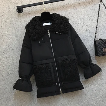 Plus dimensiune femei de iarnă lambswool cusaturi groase haină călduroasă de iarnă de înaltă calitate parka moda coreeană lambswool epocă sacou