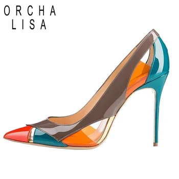 ORCHA LISA Nou toc stiletto Pantofi de femeie Pompe Doamnelor ultra tocuri inalte pantofi de piele de Brevet a Subliniat toe birou de mari dimensiuni 46