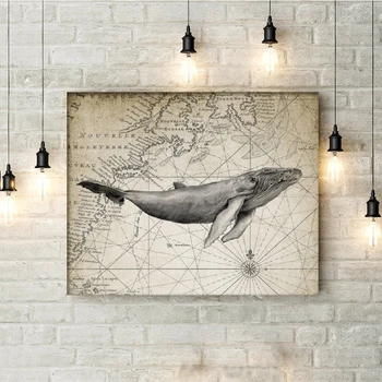 Balena Cu Cocoașă Imprimare Balena Ilustrație De Epocă Poster Marin Decor Nautic Arta Panza Pictura Poza Acasa Arta De Perete Decor