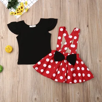 Fete dulci Îmbrăcăminte Copilul copil Negru Zbura Sleeve T-Shirt Red Dot Print Fuste 2 buc Tinutele Set Haine pentru 1-3 ani