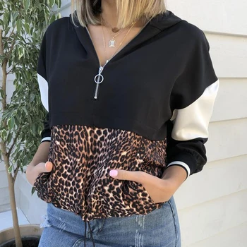 2019 Femei Leopard de Imprimare Jachete Hanorace de Toamna cu Maneci Lungi Tricou Pulover cu Glugă Topuri Jumper sudadera mujer