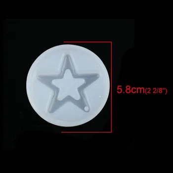 Rasina de silicon Mucegai Pentru a Face Bijuterii Rotund Alb Pentagrama Steaua Epoxidice Moale Film Moda Bijuterii DIY Instrumente 5.8 cm Diam., 2 Buc